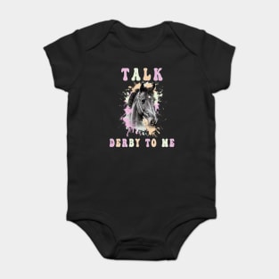 Talk Derby to Me Groovy Equestrian Derby Day Barrel Racing Baby Bodysuit